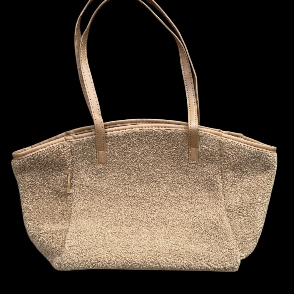 Neiman Marcus Tan Tote with Fuzzy Finish (NWOT) w/free matching makeup bag